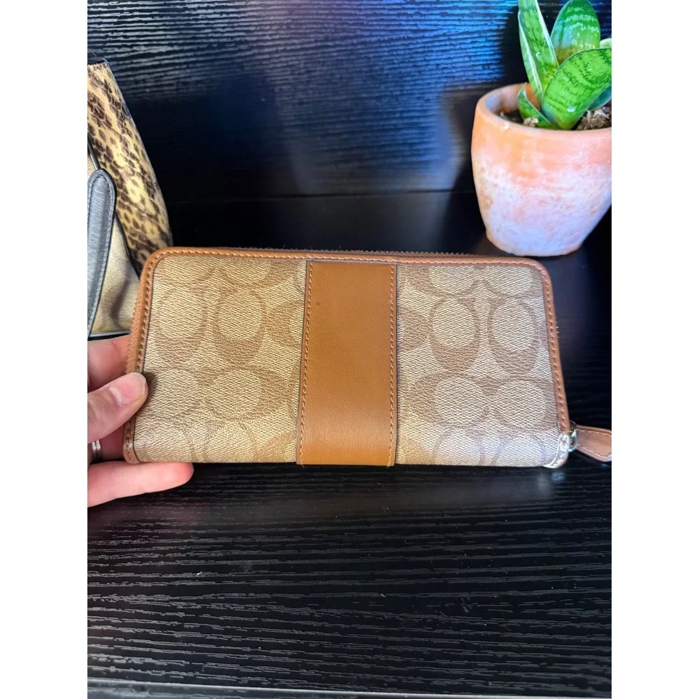 Coach Pepper Messenger Bag and Wallet Set Signature Canvas Snakeskin Brown Black